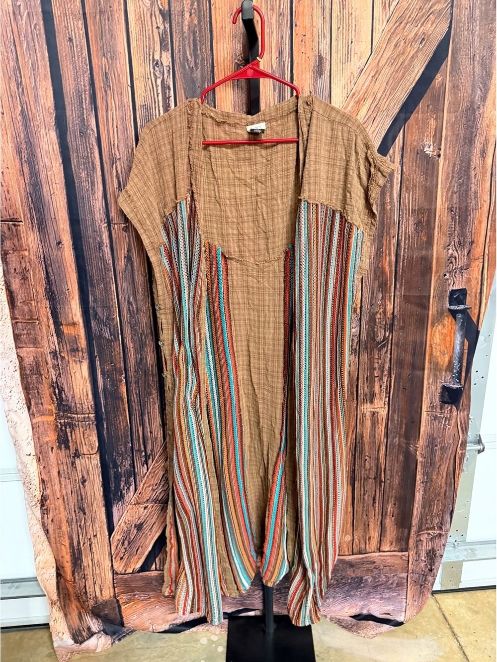 POL Brown and Multicolor Striped Casual duster Size M